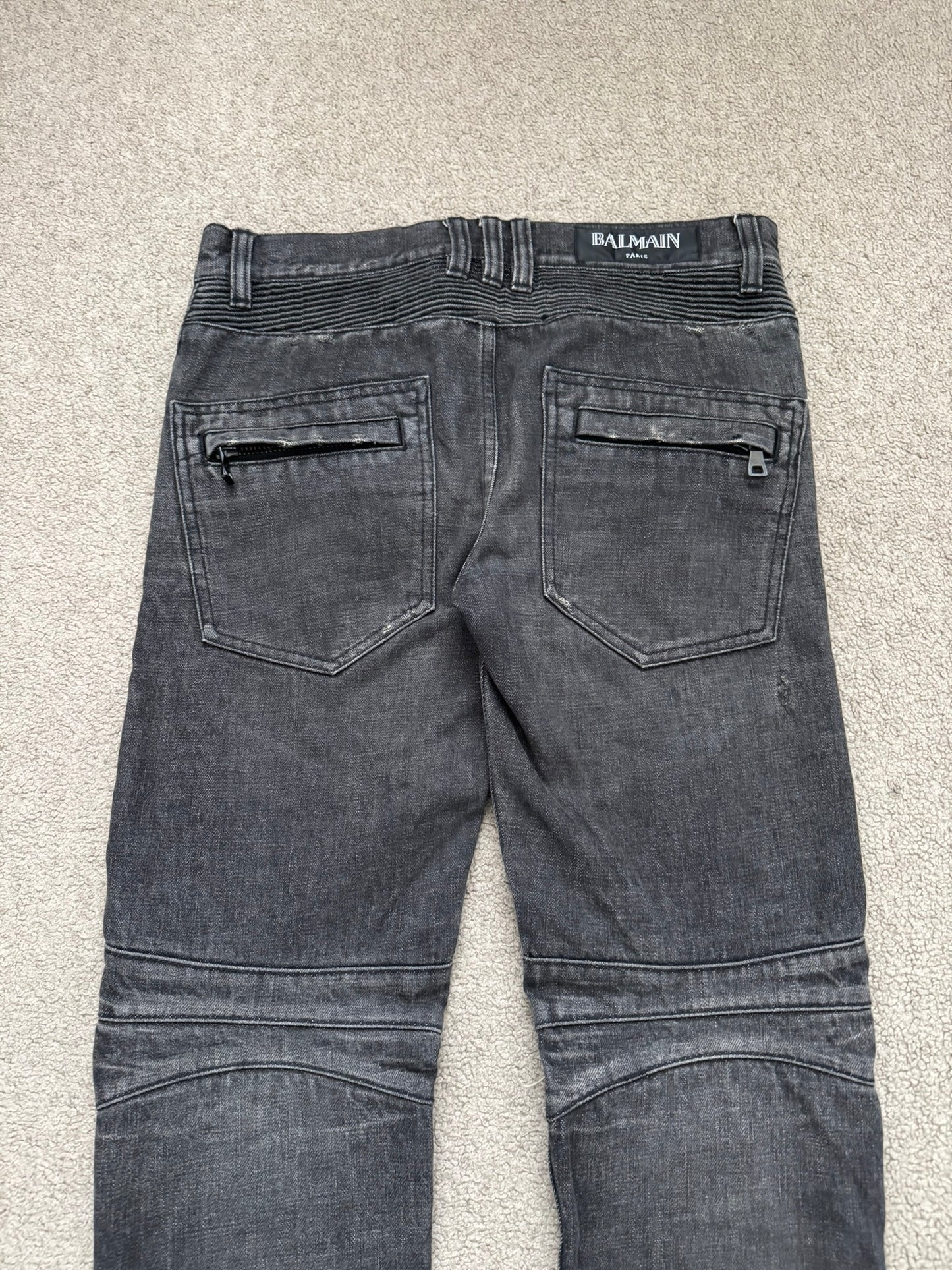 Balmain by Olivier Rousteing Distressed Zip Biker Denim Jeans