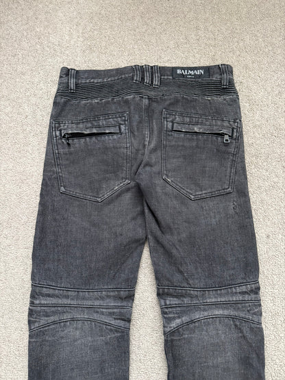 Balmain by Olivier Rousteing Distressed Zip Biker Denim Jeans