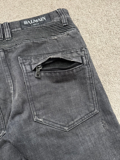 Balmain by Olivier Rousteing Distressed Zip Biker Denim Jeans