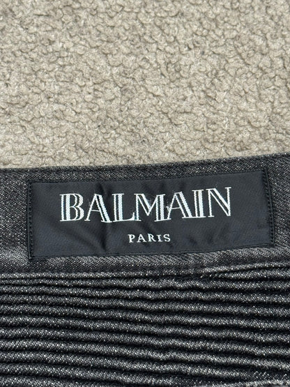 Balmain by Olivier Rousteing Distressed Zip Biker Denim Jeans