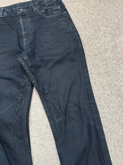 FW12 Rick Owens DRKSHDW Black Waxed Selvedge Berlin Cut Denim Jeans