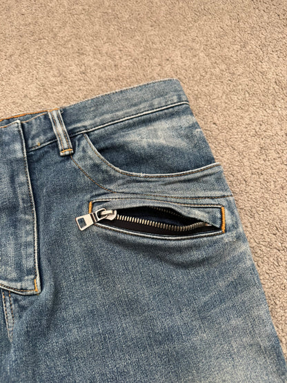 SS14 Balmain by Olivier Rousteing Washed Zip Biker Denim Jeans