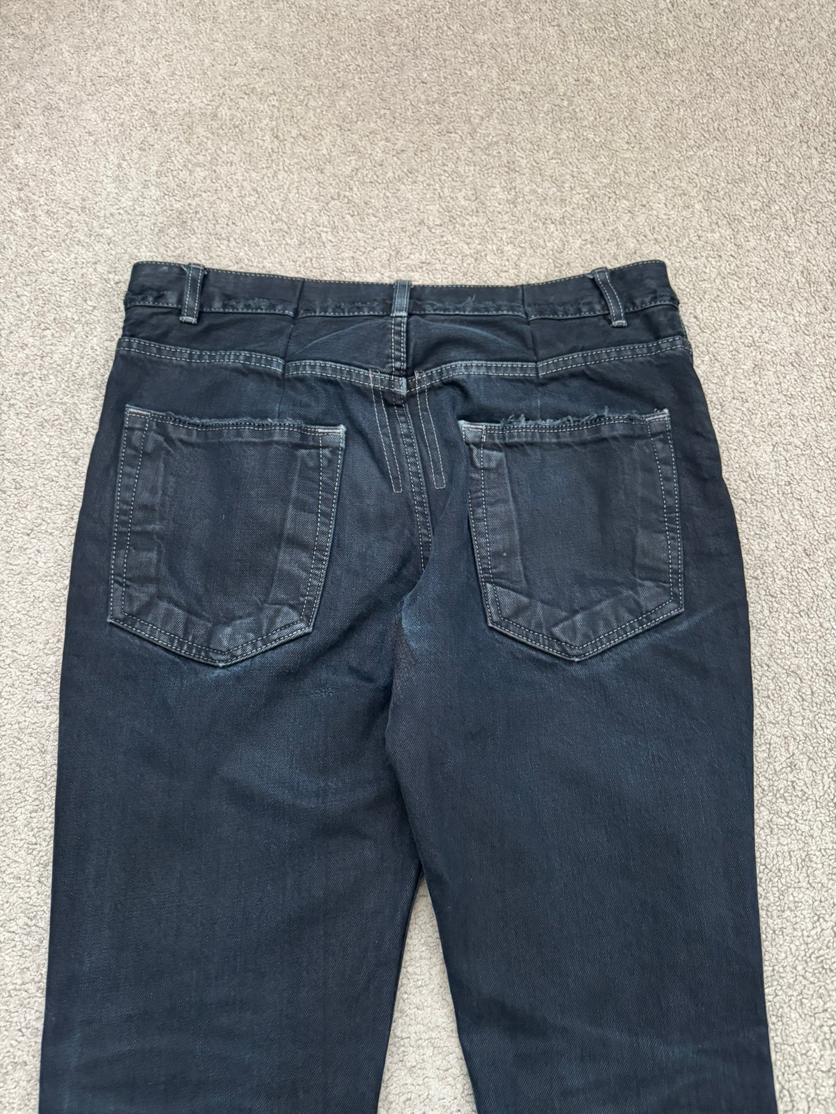 FW12 Rick Owens DRKSHDW Black Waxed Selvedge Berlin Cut Denim Jeans