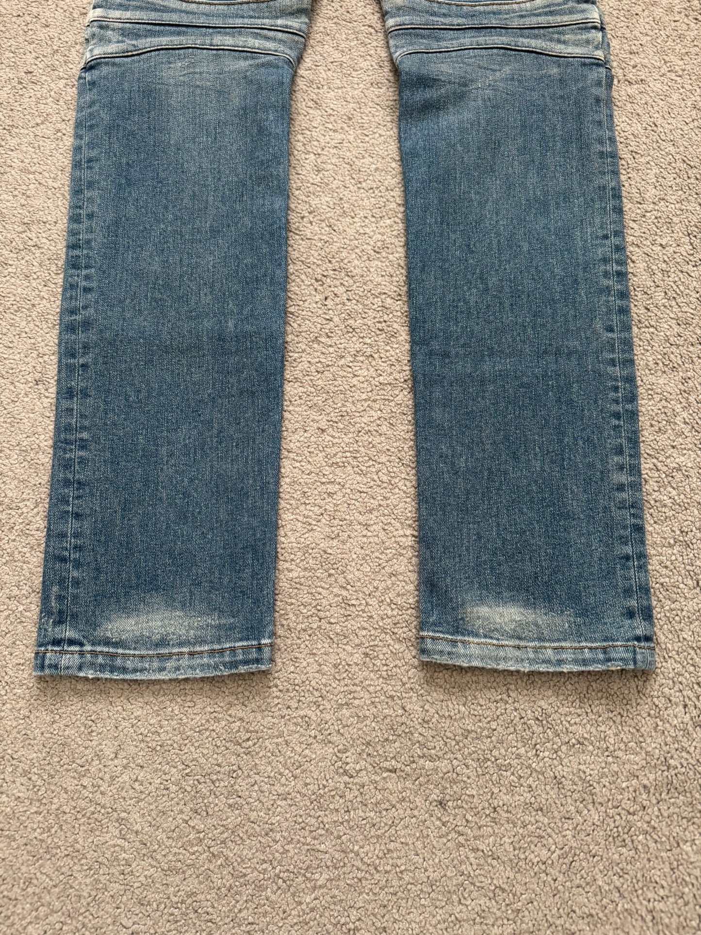 SS14 Balmain by Olivier Rousteing Washed Zip Biker Denim Jeans