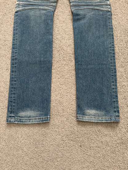 SS14 Balmain by Olivier Rousteing Washed Zip Biker Denim Jeans