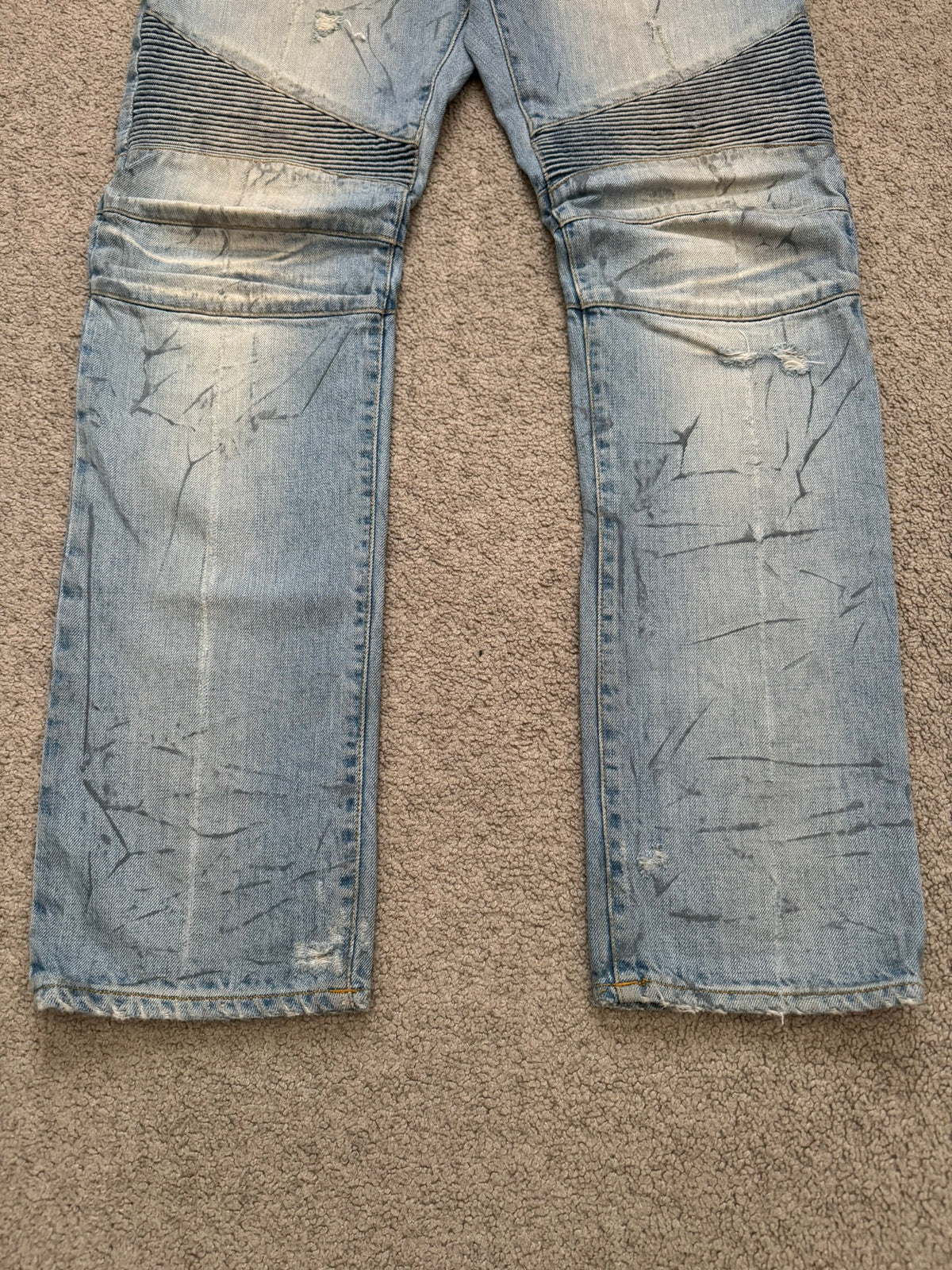 SS11 Balmain by Christophe Decarnin Eagle Coin Light Wash Biker Denim Jeans