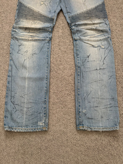SS11 Balmain by Christophe Decarnin Eagle Coin Light Wash Biker Denim Jeans
