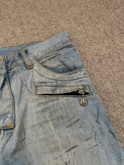 SS11 Balmain by Christophe Decarnin Eagle Coin Light Wash Biker Denim Jeans