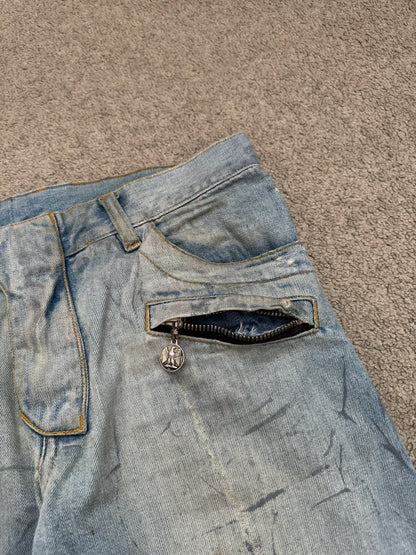 SS11 Balmain by Christophe Decarnin Eagle Coin Light Wash Biker Denim Jeans