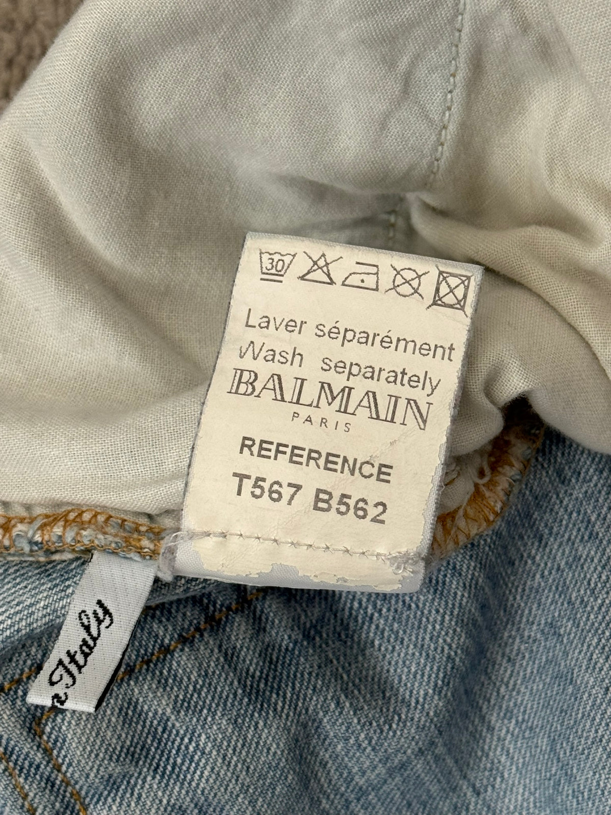 SS11 Balmain by Christophe Decarnin Eagle Coin Light Wash Biker Denim Jeans