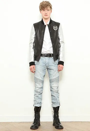 SS11 Balmain by Christophe Decarnin Eagle Coin Light Wash Biker Denim Jeans