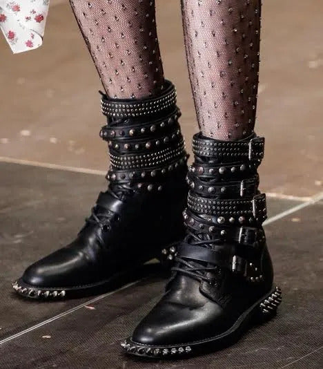 FW13 Saint Laurent by Hedi Slimane Studded Belted Ranger Combat Boots